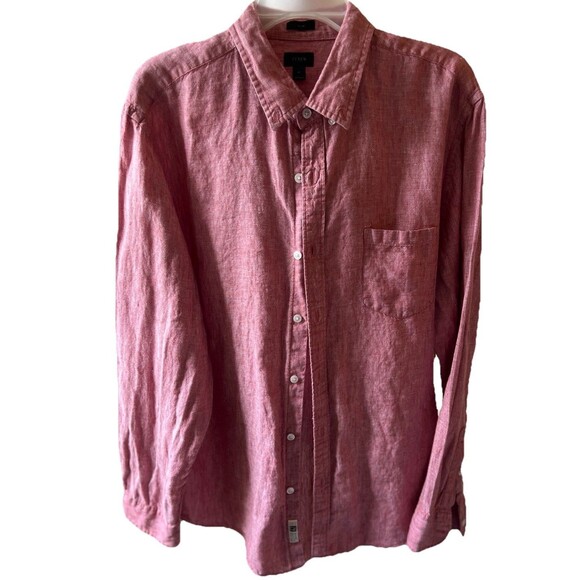 J Crew Shirt Mens XL Linen Slim Fit Baird McNutt Irish Button Down Casual Red - Picture 1 of 11